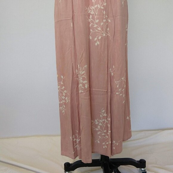 Orvis Grunge Pink Crinkle 100% Rayon Maxi Dress S Short Sleeve Floral Tie Back - Picture 4 of 9